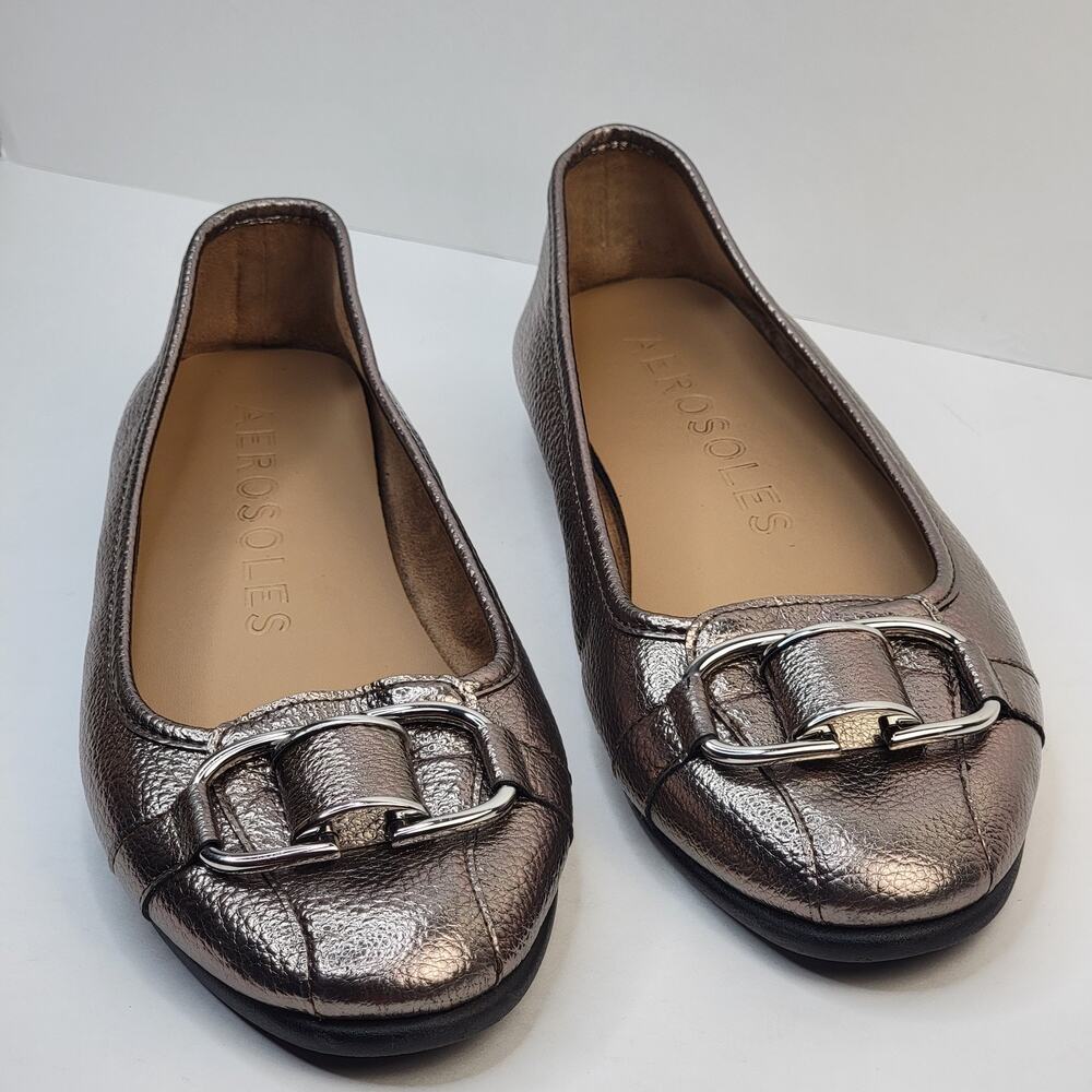 Women Sz 10M Ballet Flats Metallic Bronze Comfort Casual Slip On Aerosole Shoes